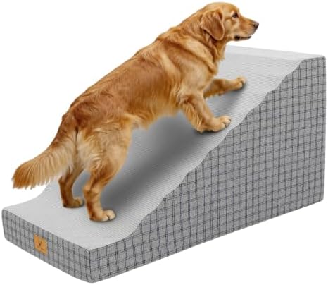 Dog Ramp for High Bed – Non-Slip Pet Stairs for Small Dogs & Senior Cats, Supportive Foam Dog Steps for Couch & Sofa, Joint-Friendly Incline, Machine Washable Cover, 19" H (Gery-L) by CozyTails
