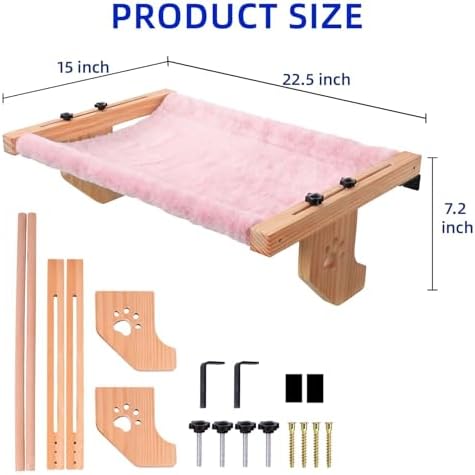 ESPETS Wooden Cat Window Bed for Large Cats, Pink Cat Window Perch Hammock - Image 3