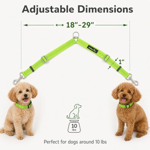 Double Dog Leash Coupler, No Tangle 360° Swivel Adjustable Reflective Dog Leash Splitter for 2 Dogs, Heavy Duty Shock Absorbing Bungee Lead Extension for Small Medium Large Dogs - Image 4