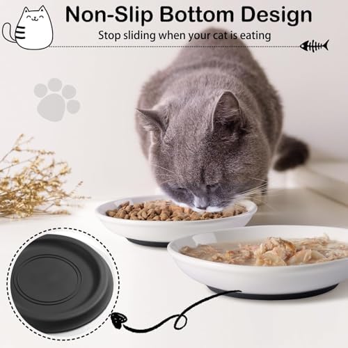 WROSWT Cat Food Bowl,Healthy Ceramic Cat Bowls for Indoor Cats,Anti Whisker Fatigue Cats Dishes Set,Shallow Wide Kitten Plates for Food and Water,Non-Slip Silicone Bottom,3 Pack - Image 4