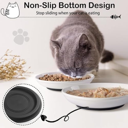 WROSWT Cat Food Bowl,Healthy Ceramic Cat Bowls for Indoor Cats,Anti Whisker Fatigue Cats Dishes Set,Shallow Wide Kitten Plates for Food and Water,Non-Slip Silicone Bottom,3 Pack - Image 4