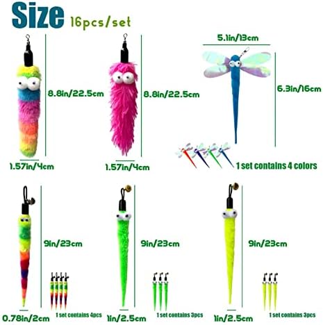 AcceLeah 16Pcs Cat Wand Refills, Worm Dragonfly Attachments for Indoor Cats - Image 2