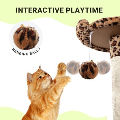 Allewie 64 Inches Cat Tree Tower/Multi-Level Activity Center for Indoor Big Felines/2 Plush Condos/2 Perchs/Basket/House/Sisal Scratching Posts/Hanging Cat Toys/Leopard Print - Image 5
