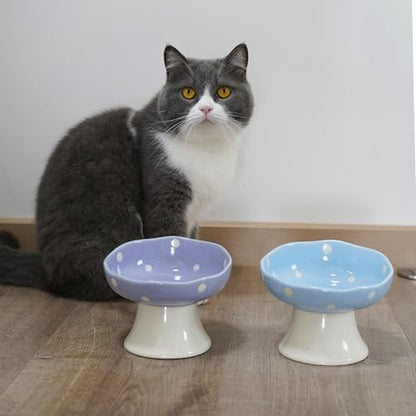 Purple Mushroom Cat Bowl, Elevated Ceramic Bowl for Cats - Image 6