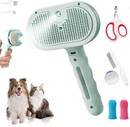 Pet Steam Brush for Dogs and Cats, 3 in 1 Steam Grooming Brush for Hair Shedding and Removal, Cleaning Spray Comb with Mist for Long-Haired Pets, Include Flea Comb, Nail Clippers, 2 Pet Toothbrushes by Petayouj