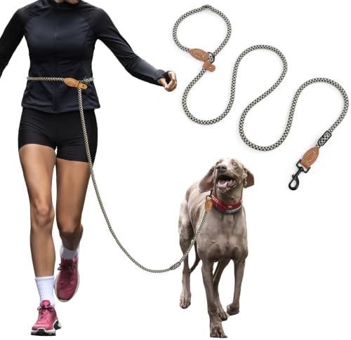 Mile High Life Hands Free Dog Leash, Crossbody Waist Leash with Genuine Leather Connection, Multifunctional Adjustable Slip Lead for Dog Walking Running (Black Khaki, 7FT) - Image 6