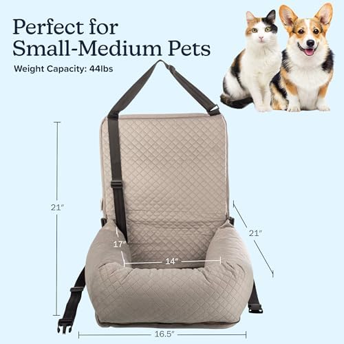 Dog Car Seat - Dog Car Seats for Small to Medium Dogs and Cats up to 44lbs - Pet Travel Accessories with Tether and Removable Washable Cover - Pet Booster Seat for Front or Back by PETMAKER (Gray) - Image 4