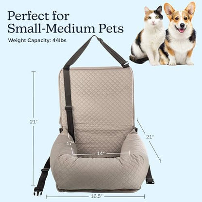 Dog Car Seat - Dog Car Seats for Small to Medium Dogs and Cats up to 44lbs - Pet Travel Accessories with Tether and Removable Washable Cover - Pet Booster Seat for Front or Back by PETMAKER (Gray) - Image 4