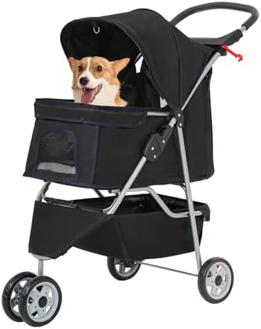 FDW | 3-Wheel Foldable Pet Stroller | Black | Lightweight & Portable by FDW