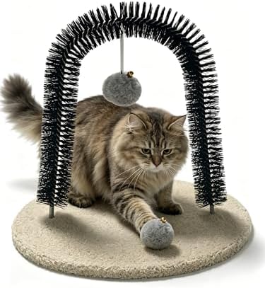 Cat Arch Grooming Brush, Self Groomer wtih Solid Wood Scratching Pad Rubbing Post & Toy with bell Pet Scratchers Fur Massager Cat Face Head Self Grooming Brush for Kittens Small Cats by Unknown