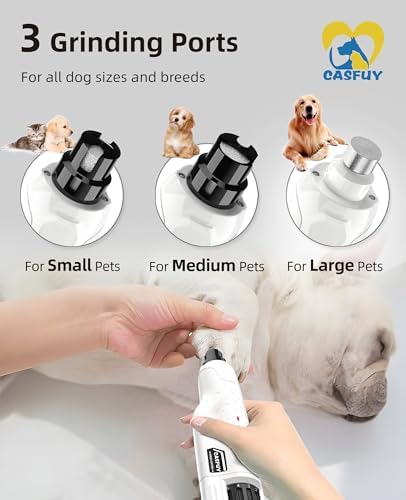 Casfuy Dog Nail Grinder Quiet - (45db) 6-Speed Pet Nail Grinder with 2 LED Lights for Large Medium Small Puppy Dogs/Cats, Professional 3 Ports Rechargeable Electric Dog Nail Trimmer with Dust Cap - Image 3