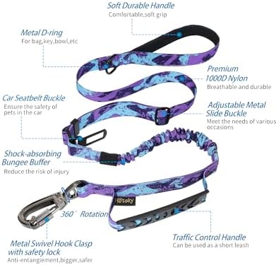 Hotsky Tactical Bungee Shock Absorbing No Pull Dog Leash,Purple Camo,4-6FT - Image 2