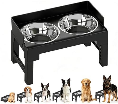 PAKEWAY Elevated Dog Bowls for Medium and Large Dogs, Spill Proof Tiltable Dog Feeder with 2 Stainless Steel Bowls, 6 Height Adjustable Raised Dog Bowl Stand by PAKEWAY