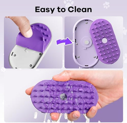Cat Steam Brush for Shedding, 4 in 1 Rechargeable Steam Brush for Cats and Dogs, Anti-Static, Massage, Cleaning, Shedding & Combing All In One! (purple) - Image 4