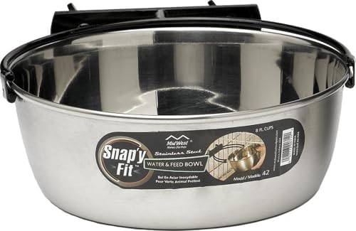 MidWest Homes for Pets Snap'y Fit Stainless Steel Food or Water Bowl, Holds 2 Quarts, Mounts to Wire Crates, No-Tip Design, Rust-Resistant, for Large Dogs and Cats by MidWestHomesForPets