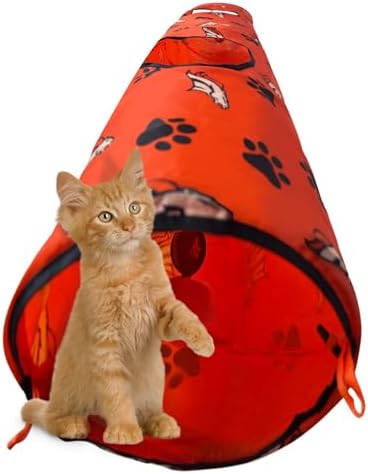 NFL Denver Broncos Cat Tunnel Tube Toy with Plush Football Catnip and Feathers Collapsible Tunnel for Cats to Play, Peek and Hide, Sporty & Fun Cat Tunnel Toy with Team Logo All-Over Design! - Image 2