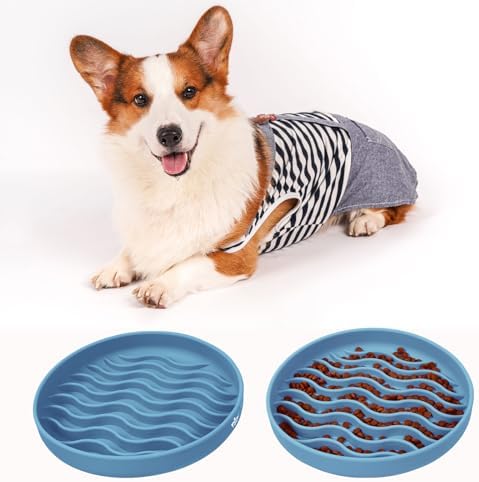 Slow Feeder Dog Bowls, Silicone Food Bowl Anti-Gulping, Pets Puppy Slow Feeder with Suction Cups, Dishwasher Microwave Safe for All Small Medium Dogs, Wave Design Blue - Image 6