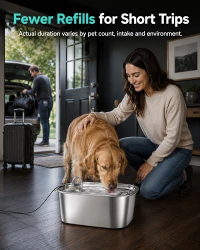 2.06 Gallon Stainless Steel Dog Water Fountain for Large Dogs, 7.8L Automatic Dog Water Bowl with Top-Fill Water Level Window, Quiet Pump and 2 Filters - Image 5