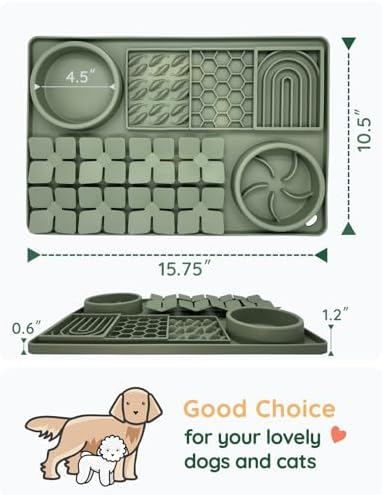 Slow Feeder Bowl, Silicone Lick Mat with Suction Cups for Dog Cat, Snuffle Mat for Pet Smell Training, Puzzle Toys for Bored Puppy, Interactive Sniff Mat for Slow Eating & Keep Busy, Dark Green - Image 2