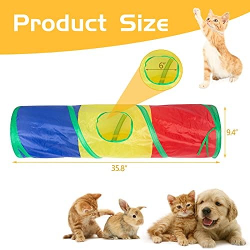 Sheldamy Cat Tunnel, 2-Way Cat Tunnels for Indoor Cats, Collapsible Cat Play Tunnel, Interactive Toy Maze Cat House with 1 Play Ball for Cats, Puppy, Kitty, Kitten, Rabbit (Rainbow)… - Image 2
