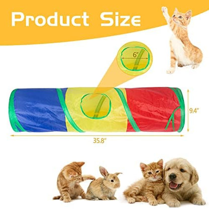 Sheldamy Cat Tunnel, 2-Way Cat Tunnels for Indoor Cats, Collapsible Cat Play Tunnel, Interactive Toy Maze Cat House with 1 Play Ball for Cats, Puppy, Kitty, Kitten, Rabbit (Rainbow)… - Image 2