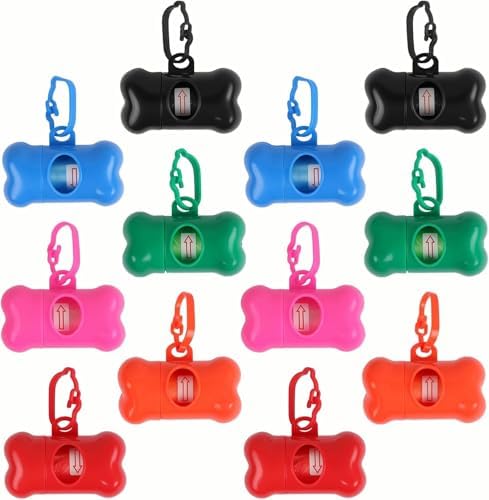 12 Pack Poop Bag Dispenser, TOSAMZOO Bone Shaped Dog Poop Bags Pet Waste Disposal Bag Dispenser for Dogs, Cats and Small Animals Walking,6 Colors by TOSAMZOO