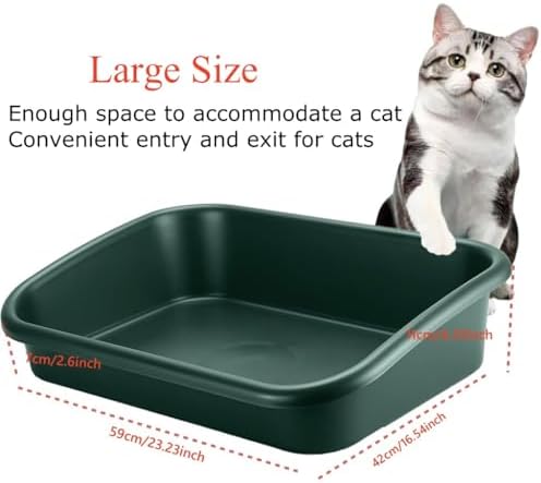 Extra Large Litter Box with High Sides 23.23" Lx16.54 Wx4.33 H, ABS Low Entry Senior Litter Pen Jumbo Pet Safe Litter Boxes Tray for Kittens to Senior Cat, Elderly and Fat Cat (Green) - Image 2