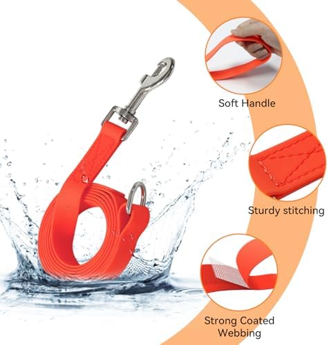 Waterproof Dog Leash, 5/6 FT Durable Odor-Proof Dog Leashes with Strong Metal Hooks Fits Small Medium or Large Dogs (Orange, 5FT - 3/4 inch Width) - Image 2