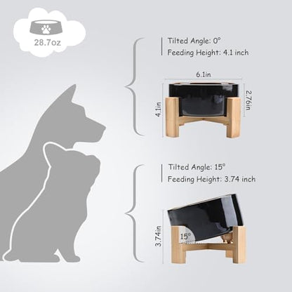 SPUNKYJUNKY 15° Slanted Ceramic Dog and Cat Bowl with Wooden Stand, Tilted Bulldog Food and Water Bowl No Slip Non-Spill for Cats Medium Dogs Big Face Pets 28.7 OZ (3.6 Cups, Starry Blue) - Image 4