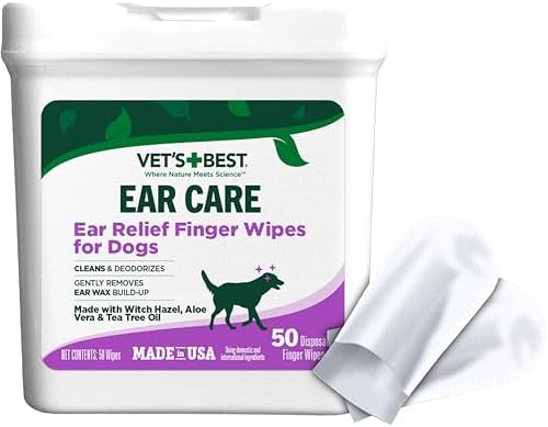 Vet's Best Ear Relief Finger Wipes | Ear Cleansing Finger Wipes for Dogs | Sooths & Deodorizes | 50 Disposable Wipes by VetsBest