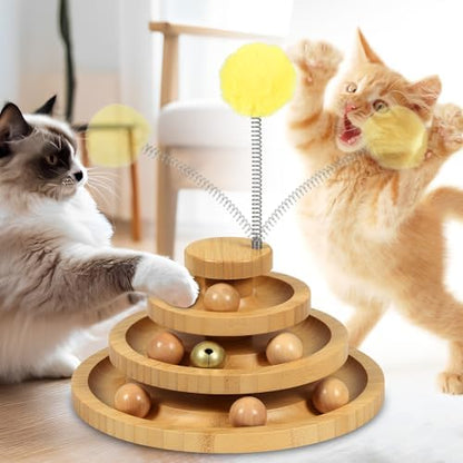 DoogCat Cat Ball Track Toy,Kitty Toys Roller,3-Level Ball Tower with 9 Removable Balls,Interactive Cat Toy, DIY Circle Fun Toy for Kitten Mental Physical Exercise - Medium Size by LovesPetsinZero-WasteWay