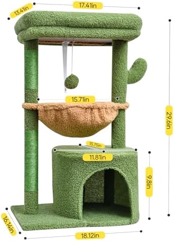 SYANDLVY Cactus Cat Tree for Indoor Cats, Green Activity Tower for Kittens - Image 3