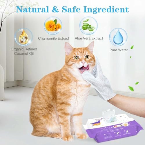 Dog Cleaning Gloves Wipes 15pcs Deodorizing Disposable Pet Grooming Bathing Gloves Extra Thick, No Rinse Shampoo Dry Cleaning Gloves for Dogs & Cats Paw Face Ear Fur and Butt - Image 3
