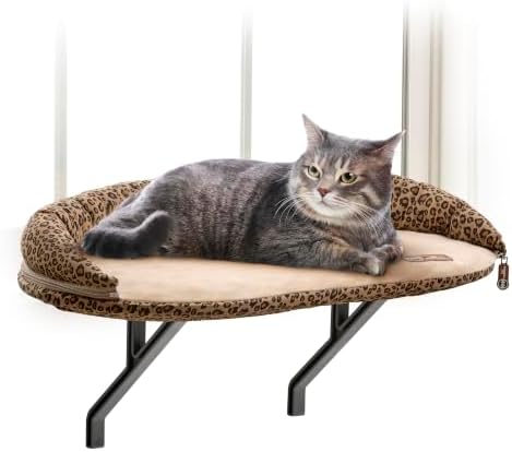 K&H Cat Window Perch, Deluxe Kitty Sill with Bolster, 24x14in, Tan/Leopard by KHPetProducts