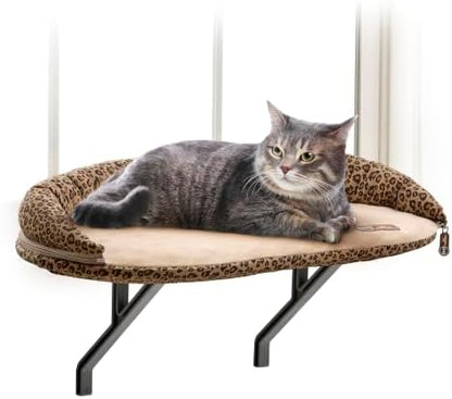 K&H Cat Window Perch, Deluxe Kitty Sill with Bolster, 24x14in, Tan/Leopard by KHPetProducts