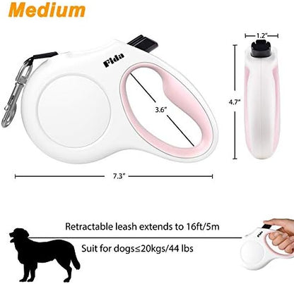 Fida Retractable Dog Leash with Dispenser and Poop Bags, 16ft, White & Pink - Image 6
