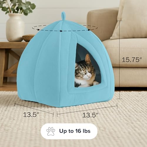 PETMAKER Cat House Indoor Bed with Removable Foam Cushion, Blue - Image 6