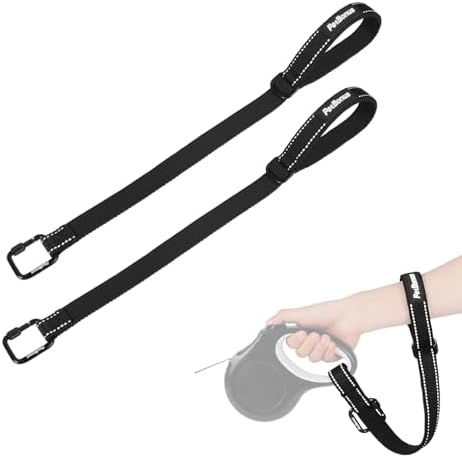 PetBonus Dog Leash Wrist Strap, Safety Strap for Retractable Leash, Lockable Reflective Short Dog Lead with Adjustable Soft Padded Handle for Walking, Extra Layer Security for Pet Stroller (Black) by Petbonus