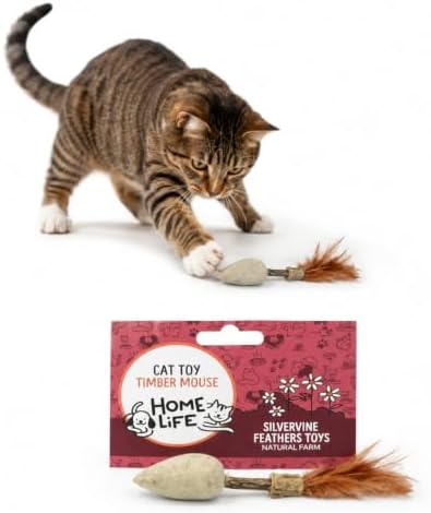 HomeLife Pet Timber Mouse Silvervine Cat Toy – 100% Natural Farm-to-Toy with Catnip & Silvervine, Calming Silvervine Wood & Bird Feathers – Handmade Interactive Cat Toy for Play & Enrichment by HomeLifePet
