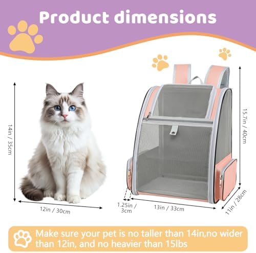 Cat Backpack Carrier Large Pet Backpack for Small Dog Medium Cat Puppy Kitten Bunny up to 15lbs, Ventilated Mesh Dog Collapsible Travel Backpack for Hiking Walking Outdoor - Image 2
