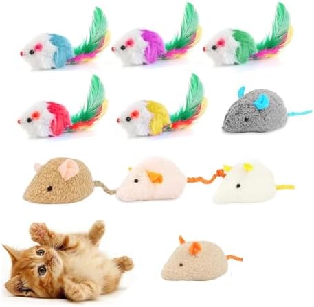 10PCS Cat Mice Toys,Interactive Mouse Cat with Feather,Catnip Toys for Indoor Cats,Kitten Chasing Hunting Exercising and Playing by Gotvspt
