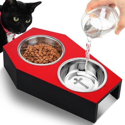 Teenyyou Gothic Cat Food Bowl 5 Degree Tilted Halloween Coffin Cat Bowl by Teenyyou