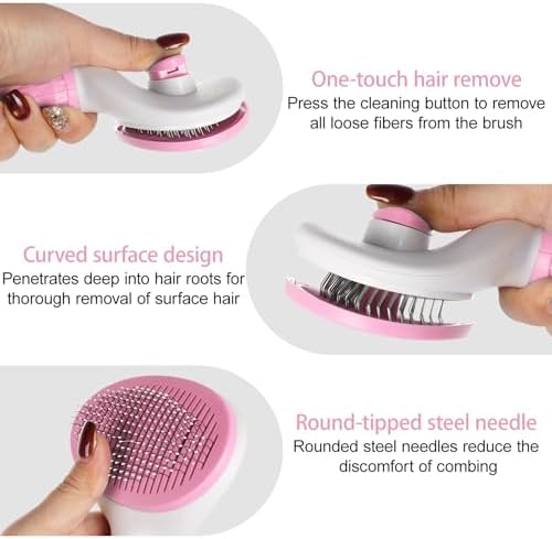 1Pc Cat Hair Brush Pet Grooming Tool Skin Friendly Deshedding Brush Self Cleaning Slicker Brush with Release Button for Dogs and Cats Easy Clean Pink 7.48 x 3.94 in - Image 7