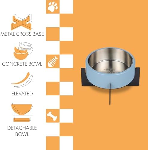 DBL3000F Intersecta Small/Medium Concrete and Stainless Steel Bowl 16oz (2 Cups) with Metal Stand Pet Feeder, Blue/Black - Image 4