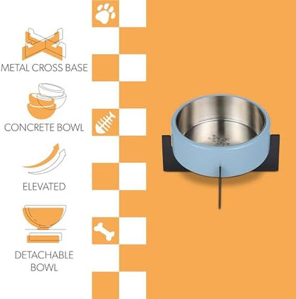 DBL3000F Intersecta Small/Medium Concrete and Stainless Steel Bowl 16oz (2 Cups) with Metal Stand Pet Feeder, Blue/Black - Image 4