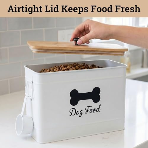Metal Dog Food Container 15-20 lbs w/ Airtight Bamboo Lid, 70 Cup Capacity - Image 4