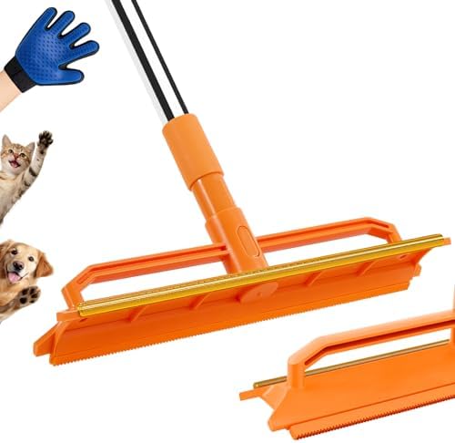 Carpet Rake for Pet Hair Removal, Durable Silicone & Metal Scraper Dog & Cat Pet Hair Remover, Adjustable Long Handle 59'' Pet Hair Carpet Rake for Rugs, Mats, Couch, Furniture by Unknown
