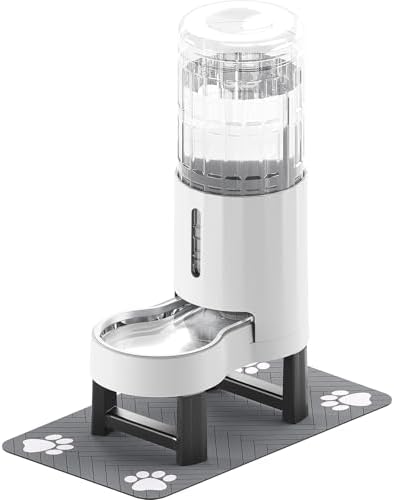 CZPET Gravity Dog Water Bowl Dispenser, Wider Mouth (9.5L+Stand+Mat,White) by CZPET