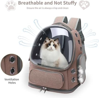 Cat Backpack Carrier for Cats and Small Dogs, Breathable Cat Bubble Backpack, Airline Approved Pet Travel Carrier for Hiking Camping Outdoor(Brown) - Image 2