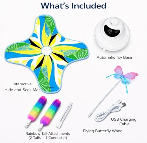 Interactive Cat Toy for Indoor Cats, Rechargeable 3-in-1 Hide and Seek Cat Toy with Spinning Butterfly & Plush Tail, Ultra-Quiet Touch Activated Self Play Cat Exercise Toy for Adult Cats & Kittens - Image 6